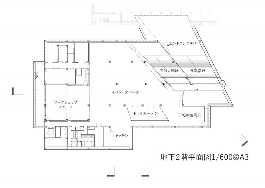 Basement 2 floor plan of Hisao & Hiroko Taki Plaza by Kengo Kuma & Associates