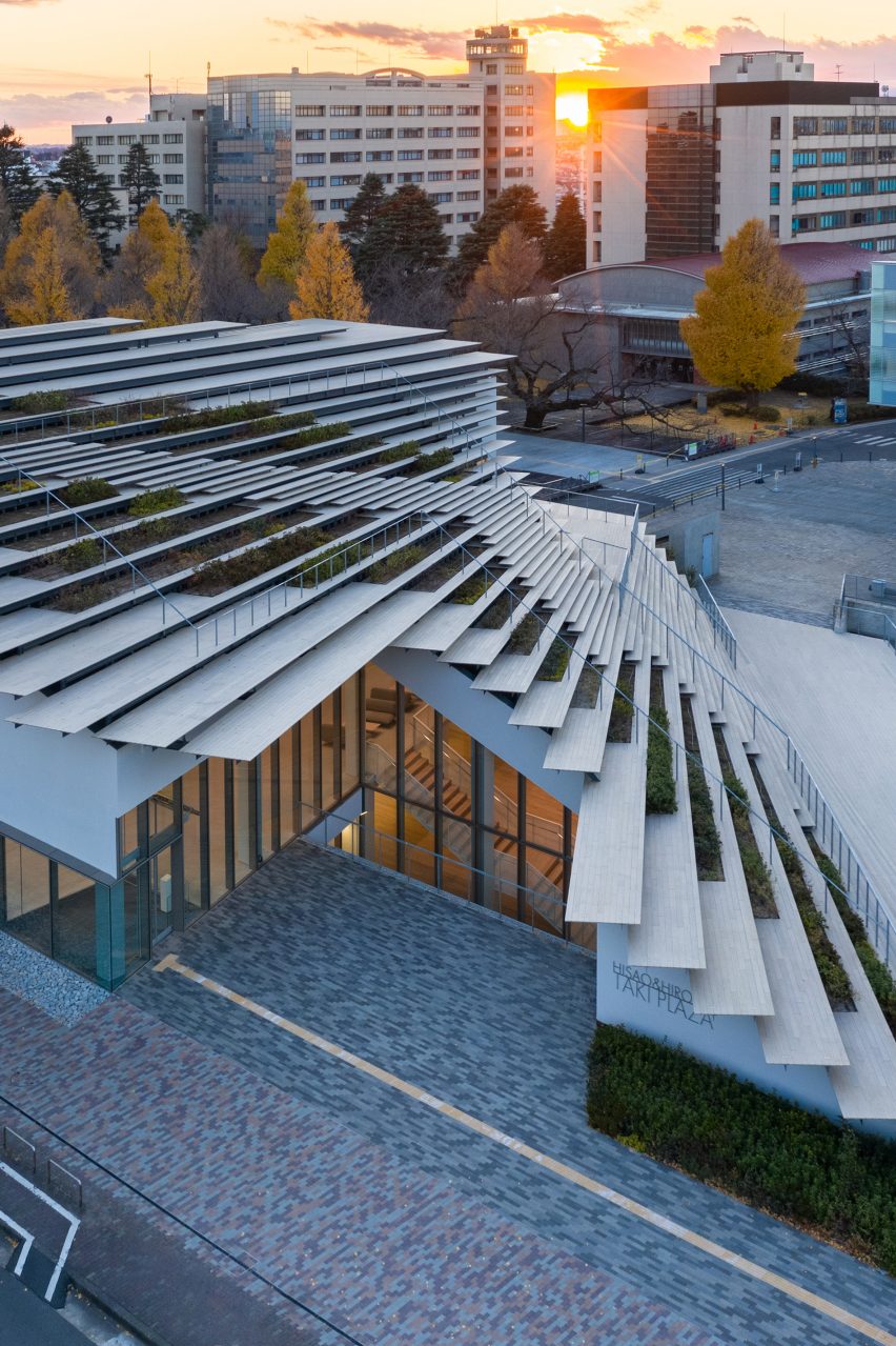 Roof of student hub by Kengo Kuma & Associates