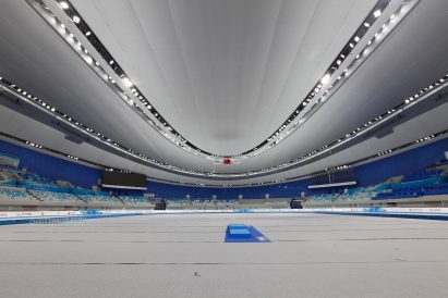 Ice skating rink at Ice Ribbon by Populous for Beijing 2022 Winter Olympics