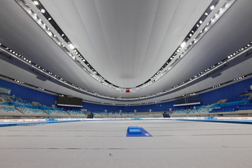 Ice skating rink at Ice Ribbon by Populous for Beijing 2022 Winter Olympics