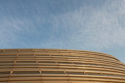 Facade of Ice Ribbon by Populous for Beijing 2022 Winter Olympics