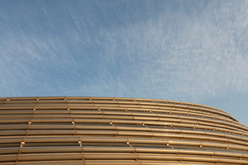 Facade of Ice Ribbon by Populous for Beijing 2022 Winter Olympics