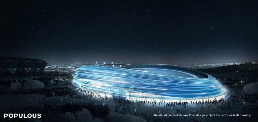 Rendering, Ice Ribbon by Populous for Beijing 2022 Winter Olympics