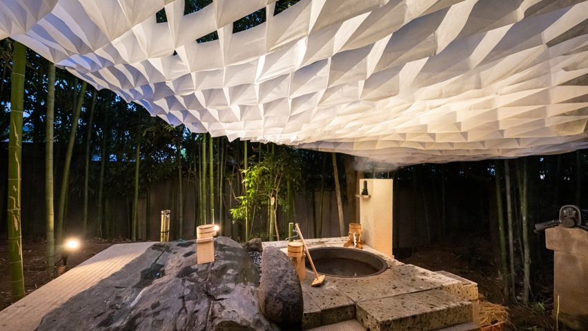 Fabric was stretched across a bamboo grove