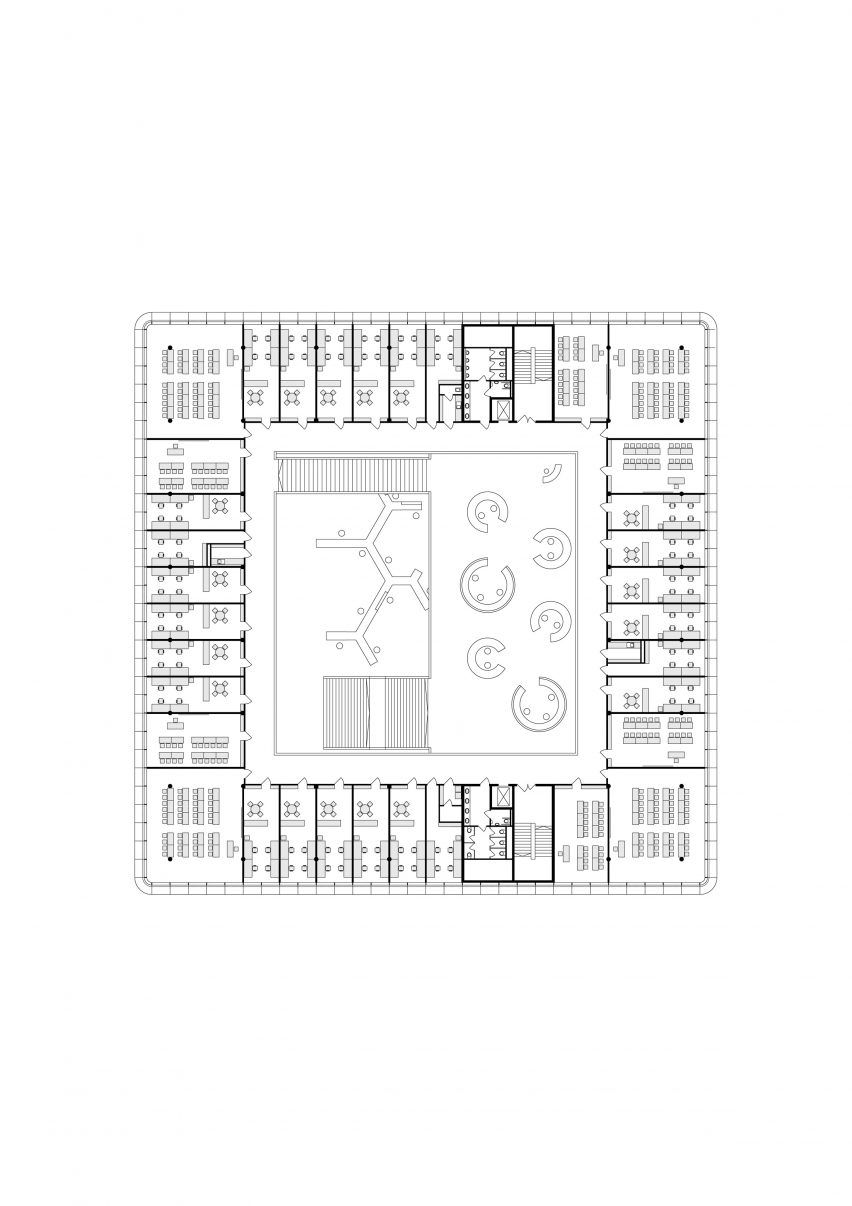 Second floor plan of Faculty of Humanities a Charles University by Kuba & Pilař Architekti