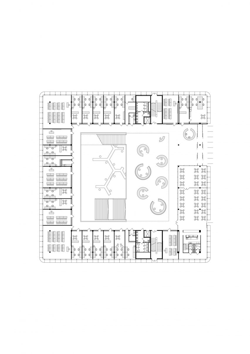 First floor plan of Faculty of Humanities a Charles University by Kuba & Pilař Architekti