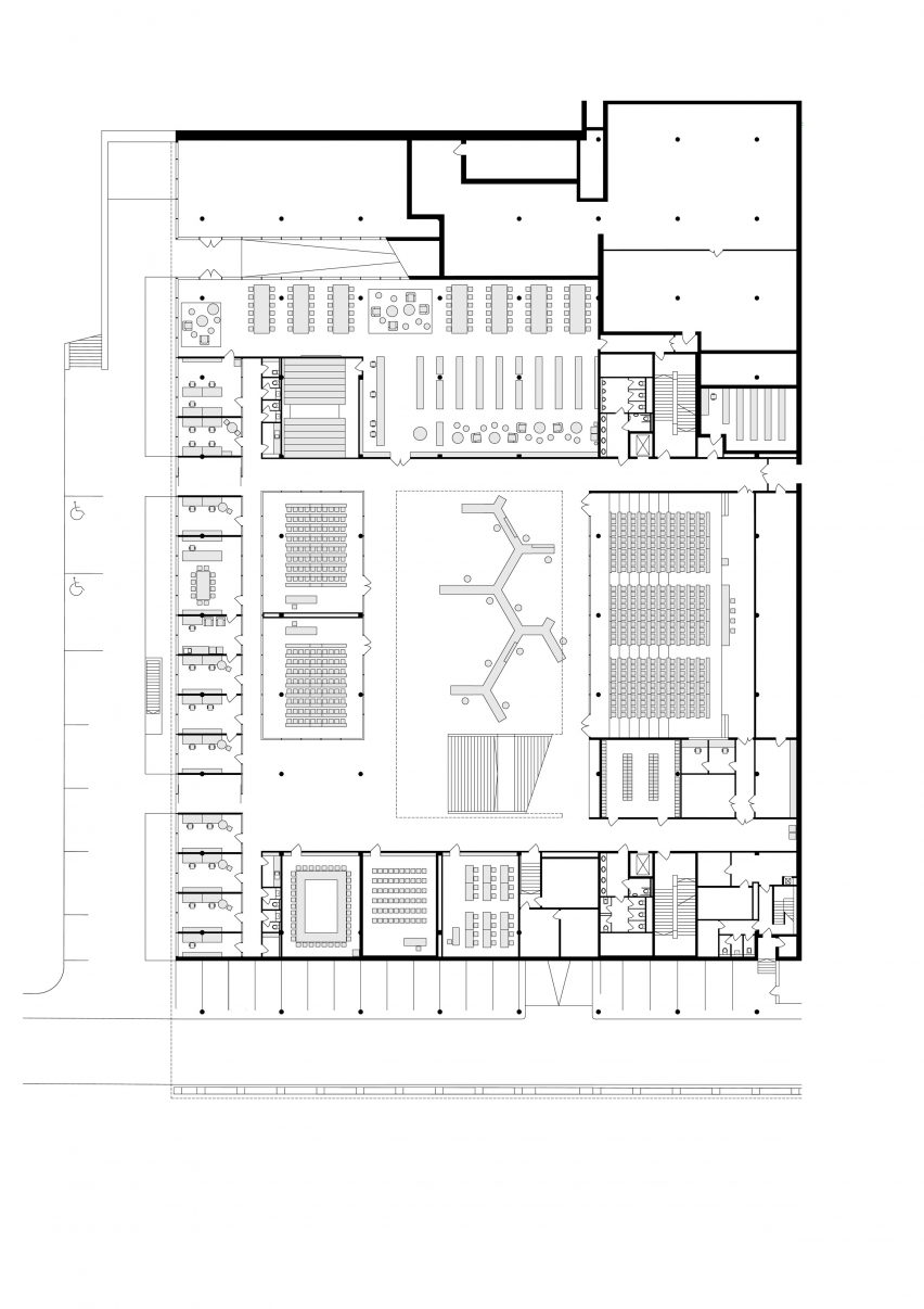 Ground floor plan of Faculty of Humanities a Charles University by Kuba & Pilař Architekti
