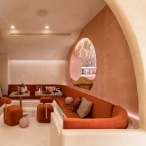 Interior of adobe-informed restaurant in Valencia