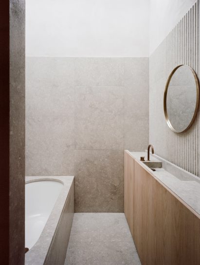 Bathroom inside Low Energy House designed by Architecture for London