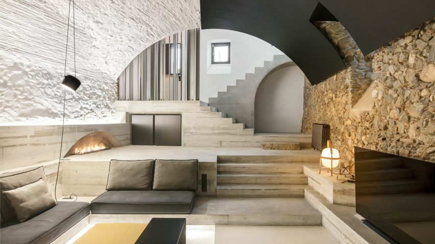 The home has barrel-vaulted ceilings