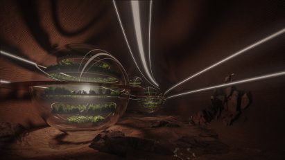 Greenhouses are spherical and are lit by phyto-lighting
