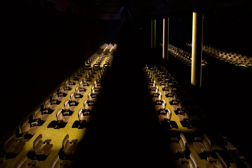 The set of Prada's Fall Winter Menswear show by AMO