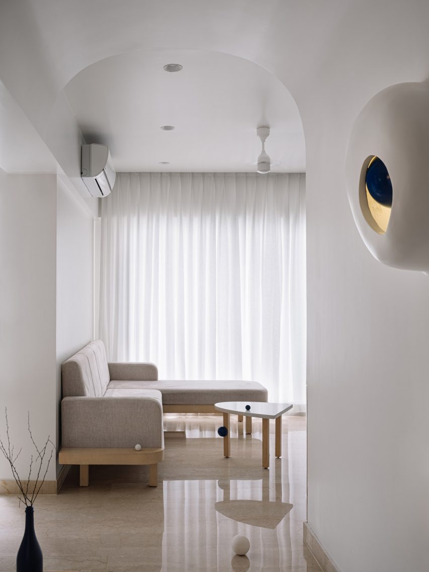 Living room interior of Out of the Blue apartment in India