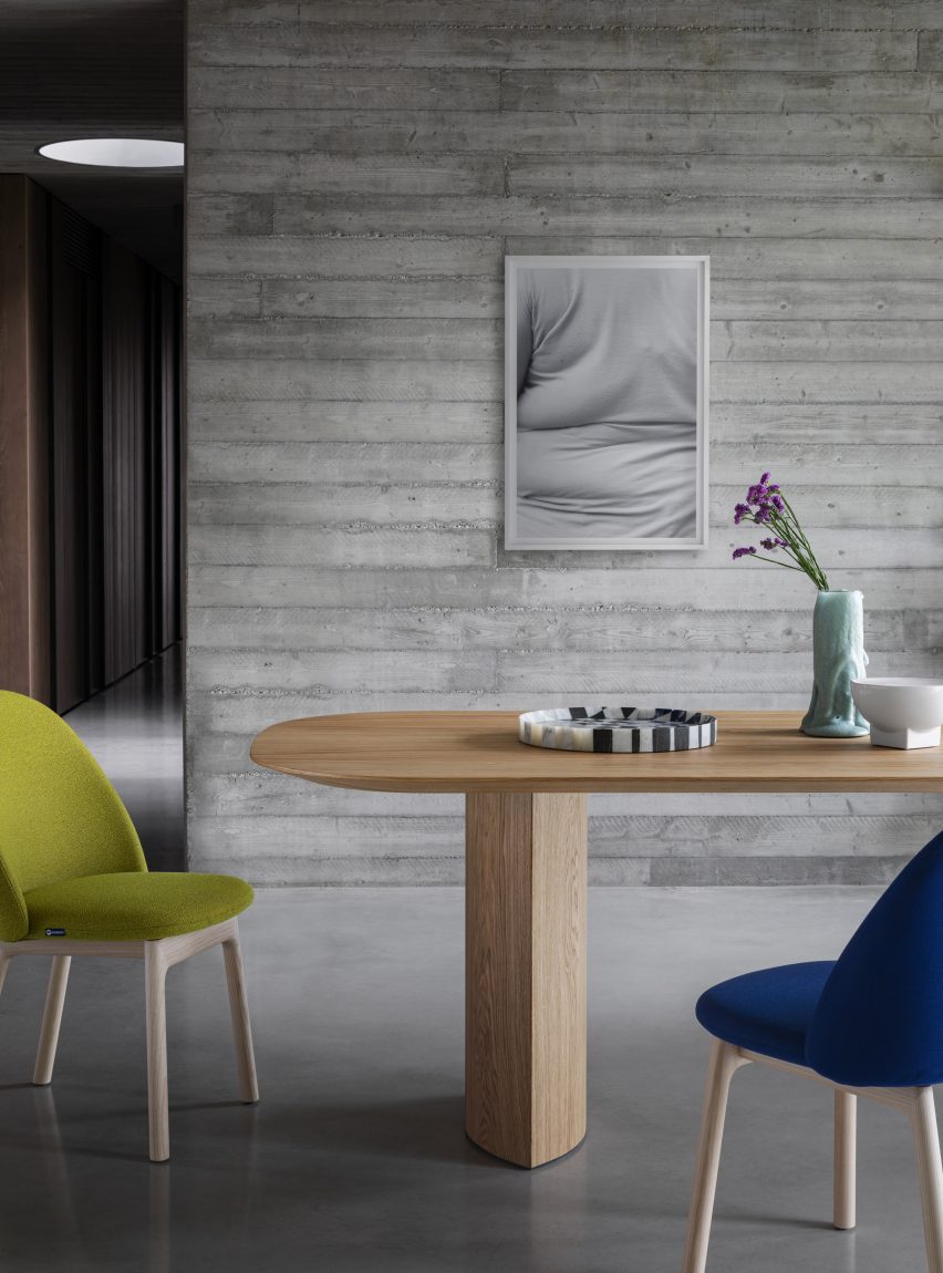 A photograph of the wooden Plauto table by Paolo Cappello for Miniforms