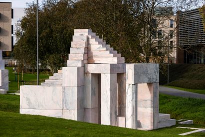 A pink marble sculpture by KWY Studio