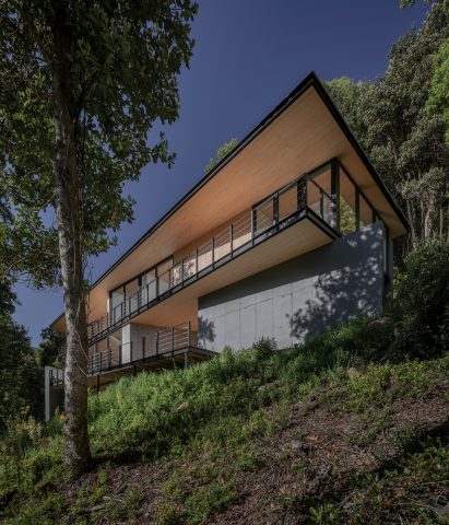 A V-shaped roof on top of a house