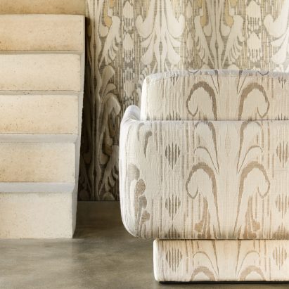 Resonance textile collection used on wall panelling and a chair