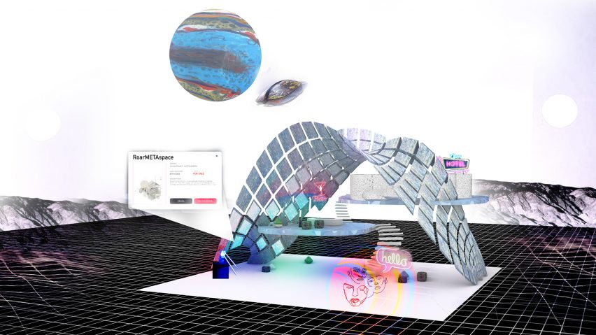 Roar Meta Space rendering of pavilion in a digital landscape