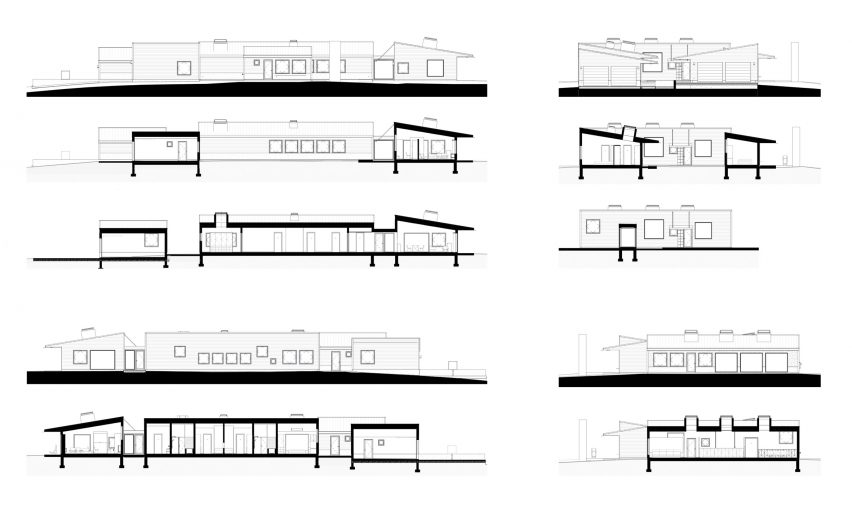 Section drawings of Fifty-Acre Wood