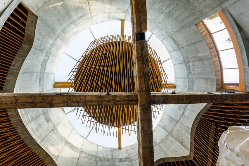 Wooden cross beams inside San Giacomo Apostolo church