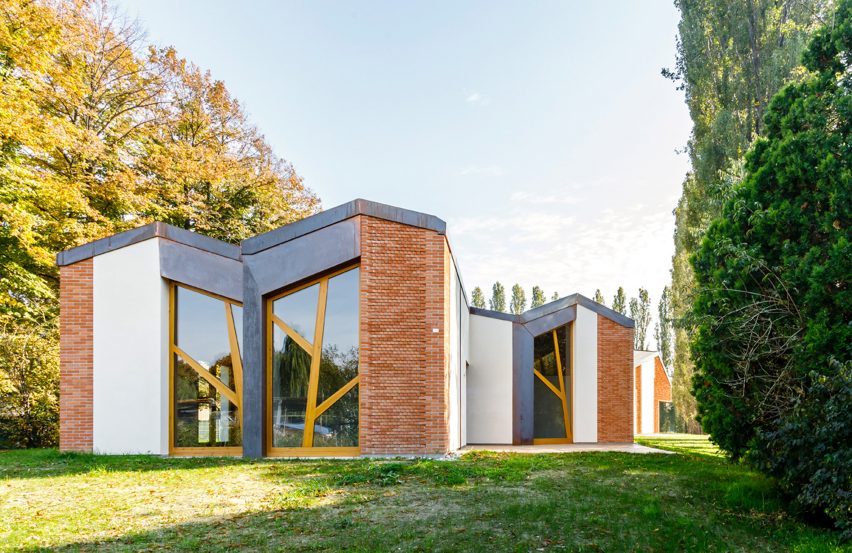Italian church with protruding brick walls