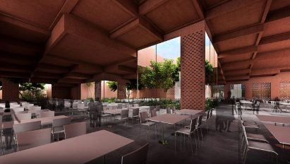 Stepped university building cafeteria