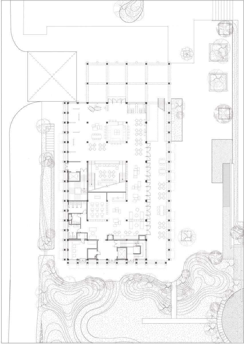 Ground floor plan, Shaoxing Rice Wine Town Reception Room by Gad