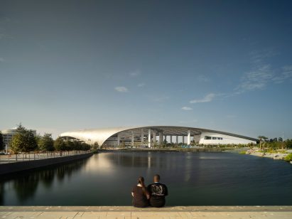 Lake alongside stadium
