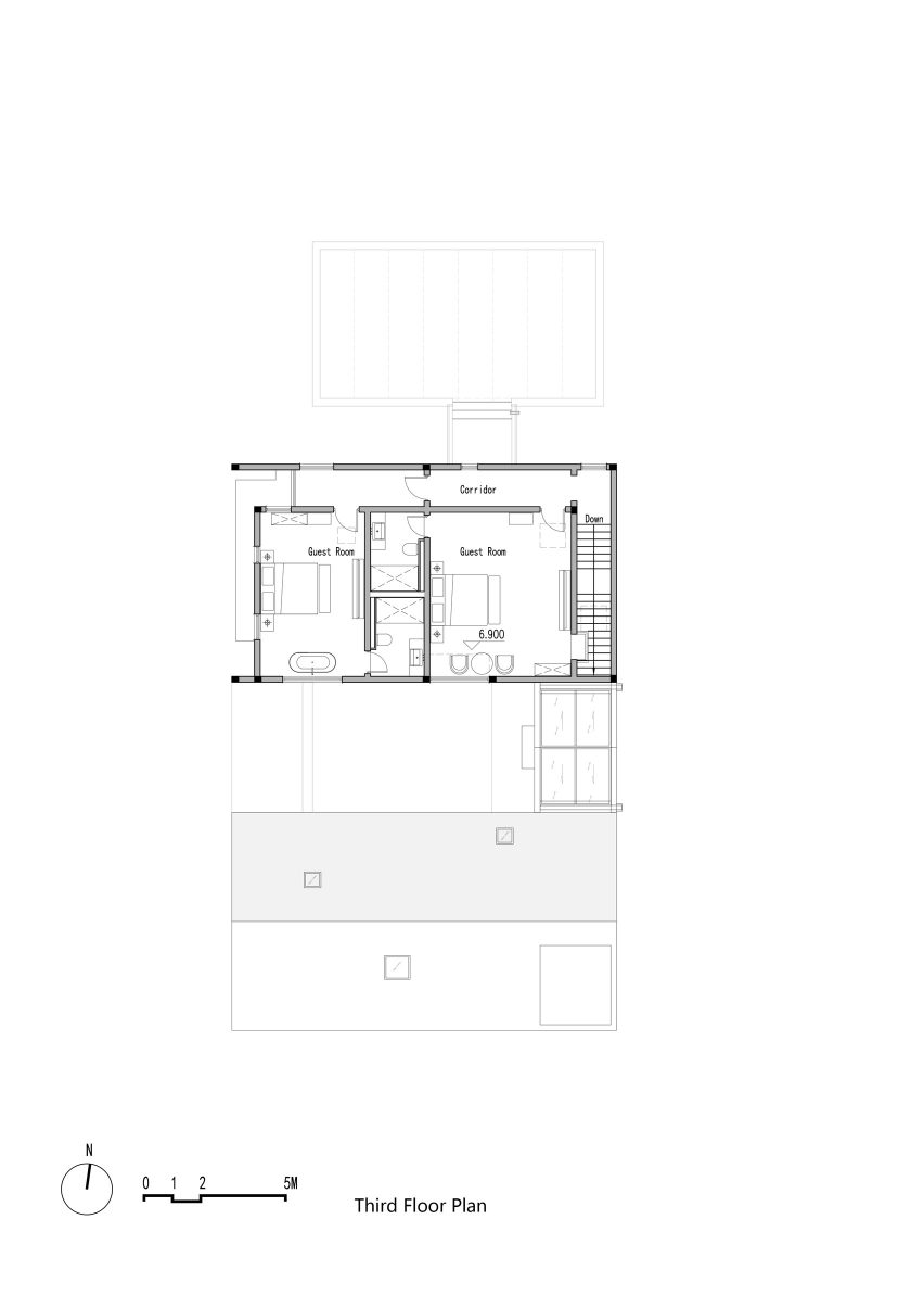 Second floor plan, The White Section Homestay by Wutopia Lab