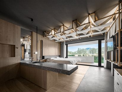 Image of a bedroom in the hotel of the Art Center