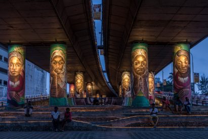 Rows of outdoor columns deigned by Papa Omotayo