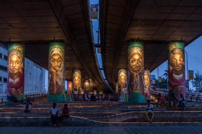 Rows of outdoor columns deigned by Papa Omotayo