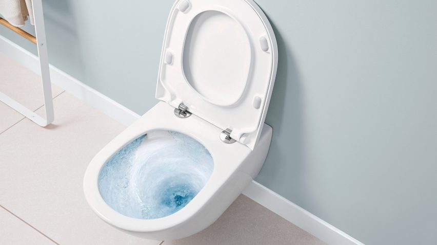 TwistFlush toilet by Villeroy & Boch hung on a bathroom wall