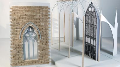 Wooden architectural models created by students on the Wooden Architectural Icon Workshop