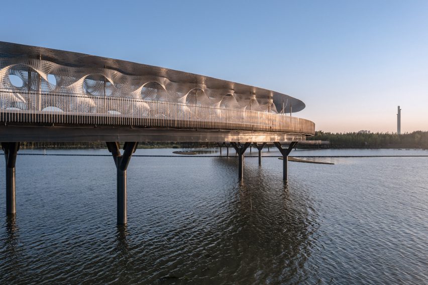 Pavilion on a bridge over Yuandang Lake
