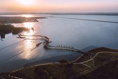 Aerial view of bridge of Yuandang Lake