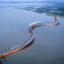 Aerial view of bridge over Yuandang Lake