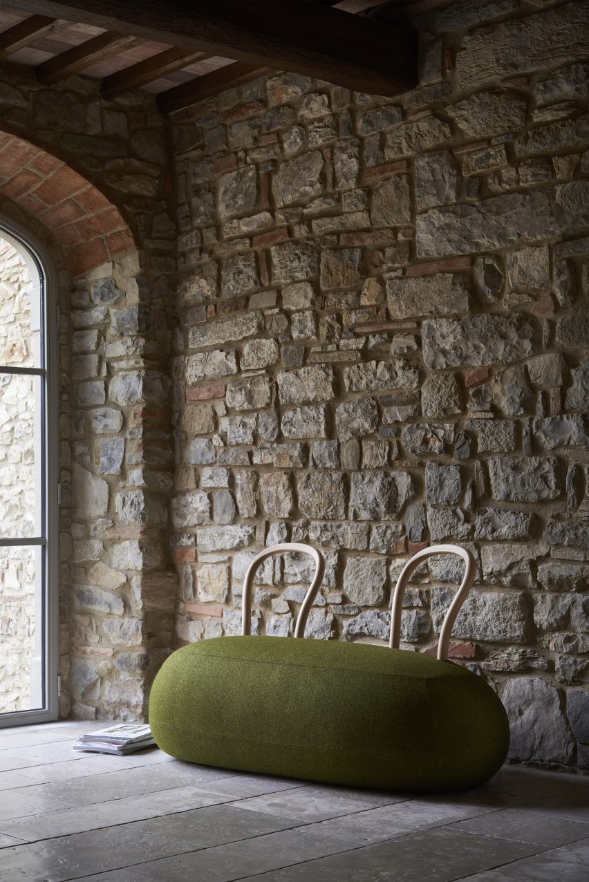 A photograph of the Yum Yum seating collection in green
