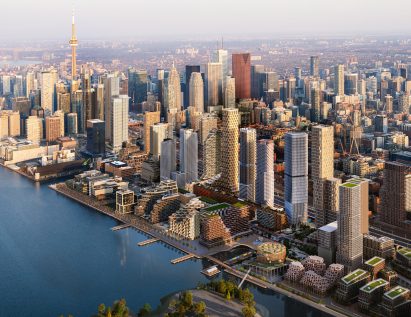 Aerial Quayside Adjaye Mass Timber Toronto