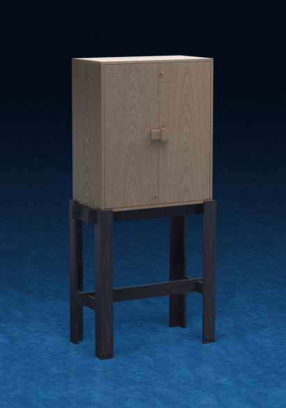 A photograph of Aslan, which is a wooden cabinet on tall legs
