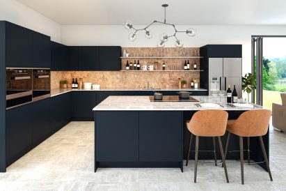 A photograph of one of Rotpunkt Küchen's matt black kitchens