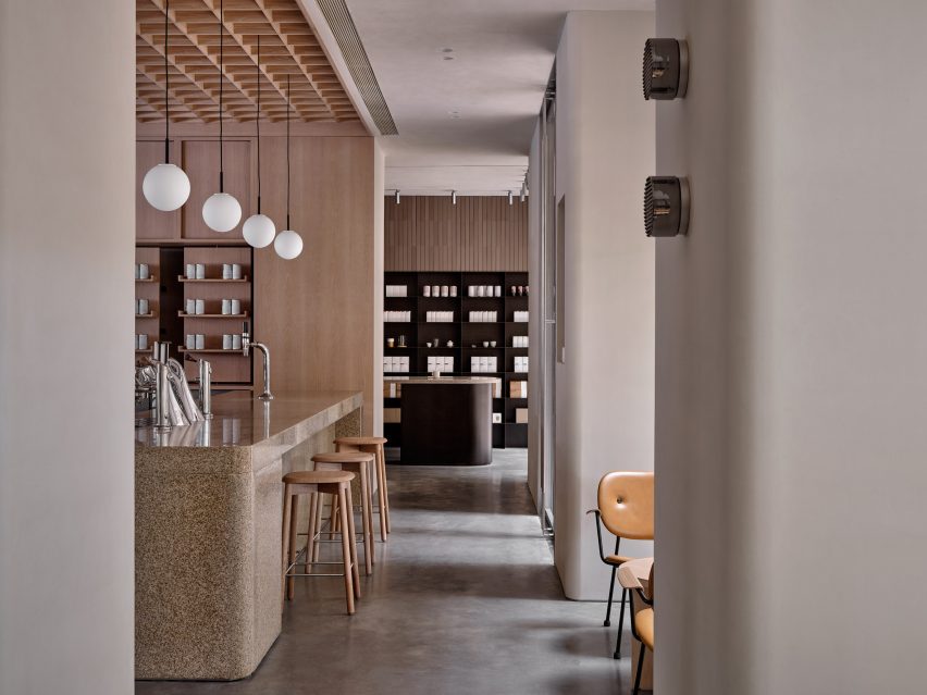 Interiors of Basao Tea store in Xiamen, China designed by Norm Architects
