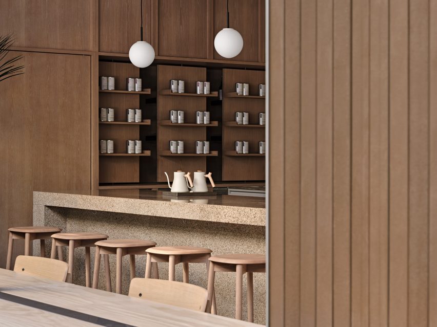 Interiors of Basao Tea store in Xiamen, China designed by Norm Architects