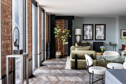 Apartment living room at Switch House East by Michaelis Boyd