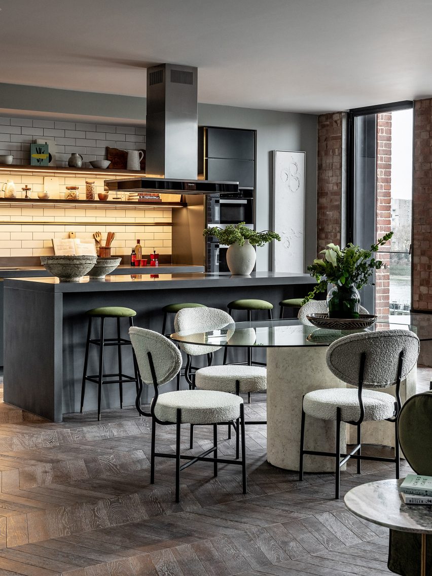 Kitchen and dining area at Switch House East by Michaelis Boyd