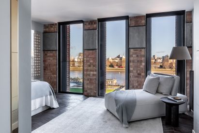 Windows in apartment in Switch House East by Michaelis Boyd