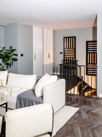 Living room in apartment in Switch House East by Michaelis Boyd