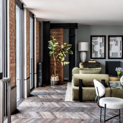 Apartment living room at Switch House East by Michaelis Boyd