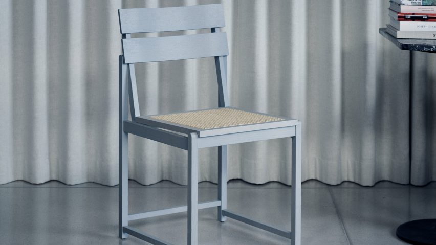 Baby blue D1 chair by Erich Dieckmann for TYP with wicker seat