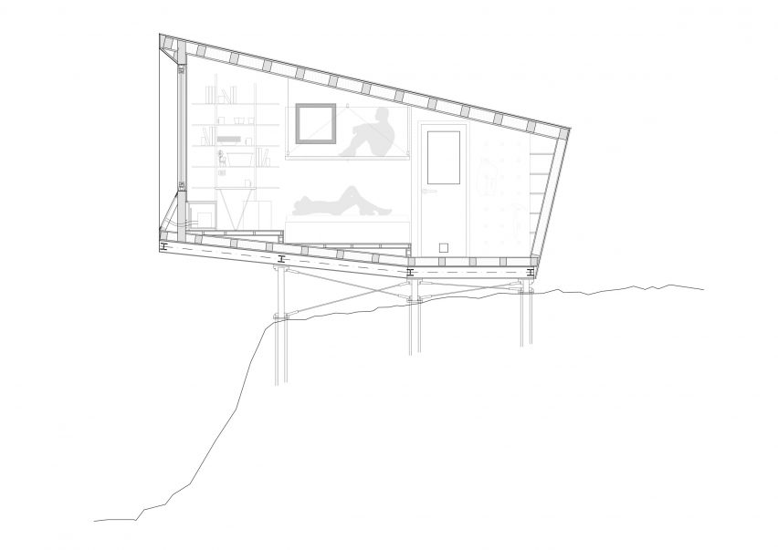 Section drawing of Bivacco Brédy by BCW Collective
